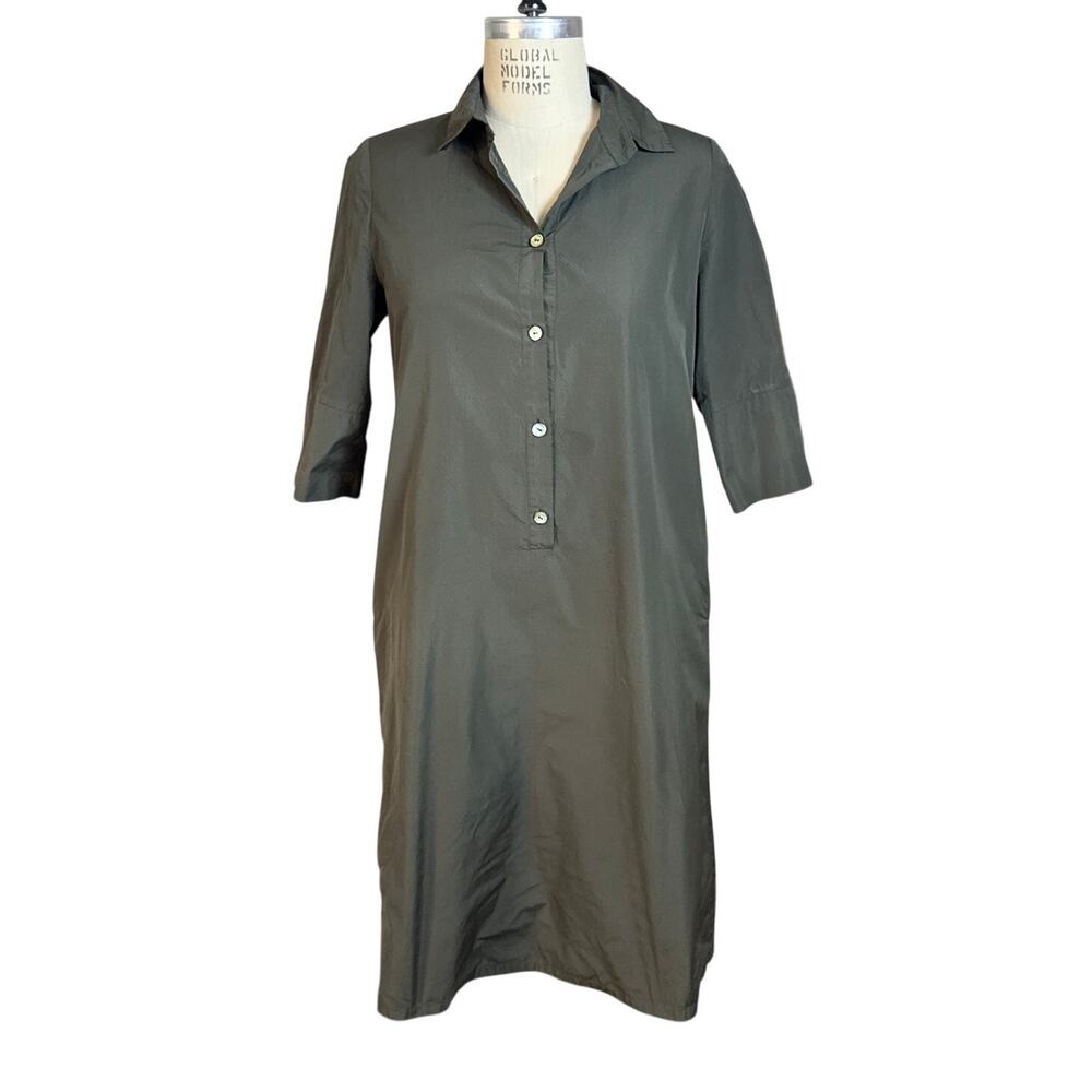 KATHARINA HOVMAN Shirt Dress in Oliver Green Knee Length Size 6 Designer